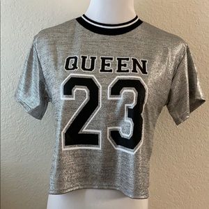 Metallic Queen graphic crop top